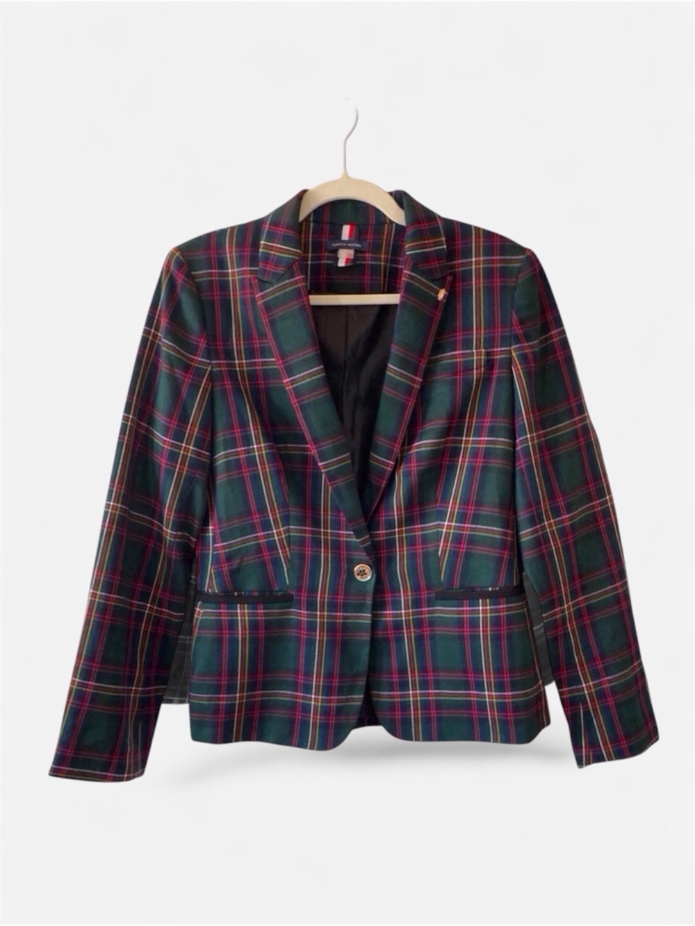 Vintage 90s Tommy Hilfiger Tartan Plaid Blazer Y2K Size 8 - Picture 7 of 16